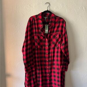 Red and Black Plaid Shirt Dress